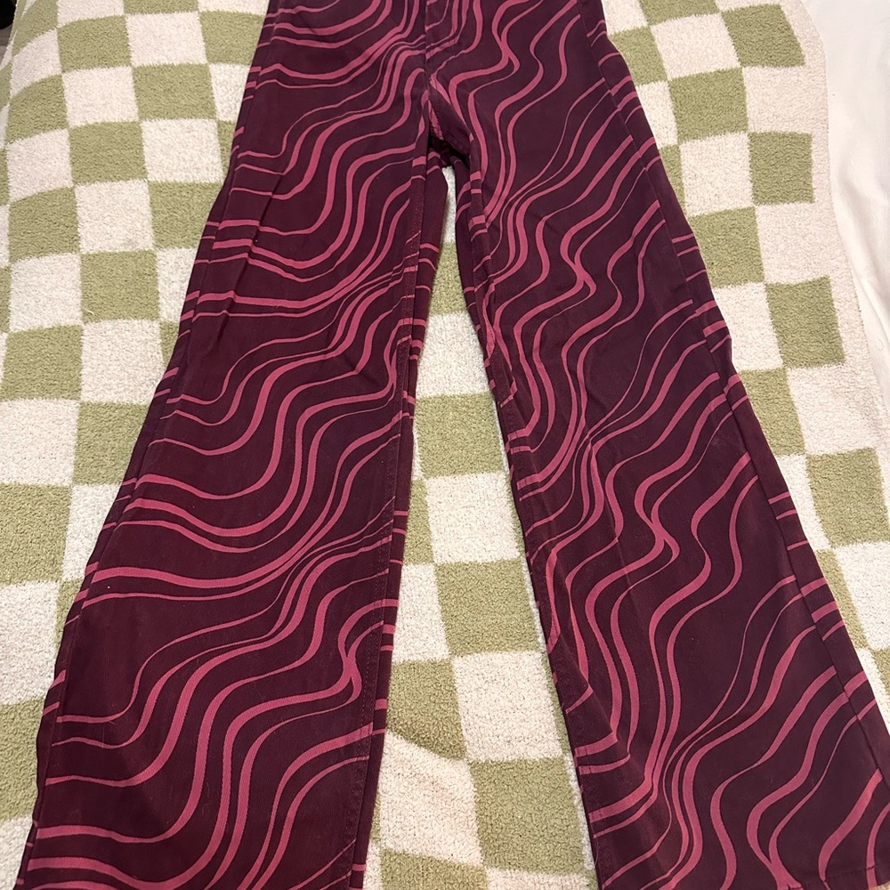 H&M Maroon and Pink Wavy Flared Pants